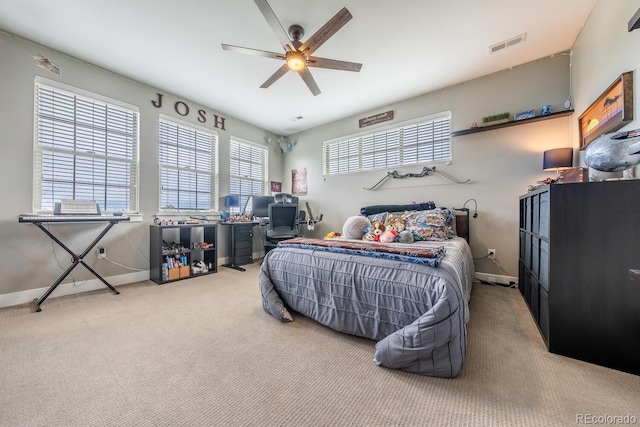 230 S Big Meadow Trl, Franktown, CO 80116 - bedroom featuring carpet floors, baseboards, ceiling fan, and a desk