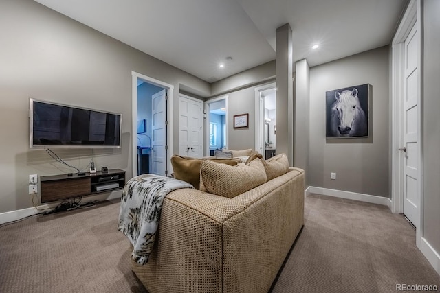 230 S Big Meadow Trl, Franktown, CO 80116 - living room featuring light carpet, baseboards, and recessed lighting