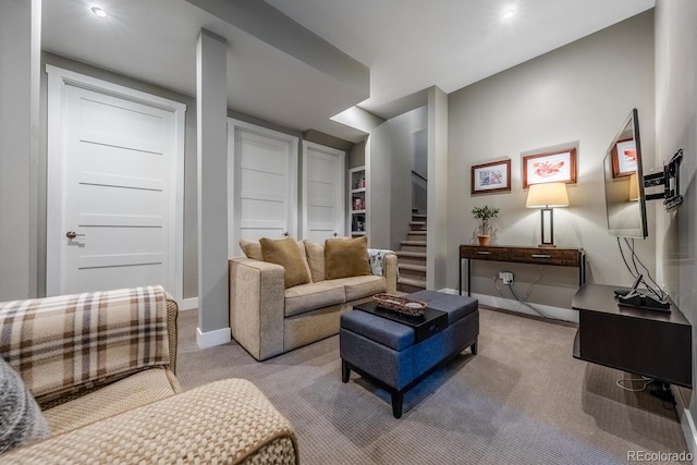 230 S Big Meadow Trl, Franktown, CO 80116 - living area featuring carpet, baseboards, and stairway