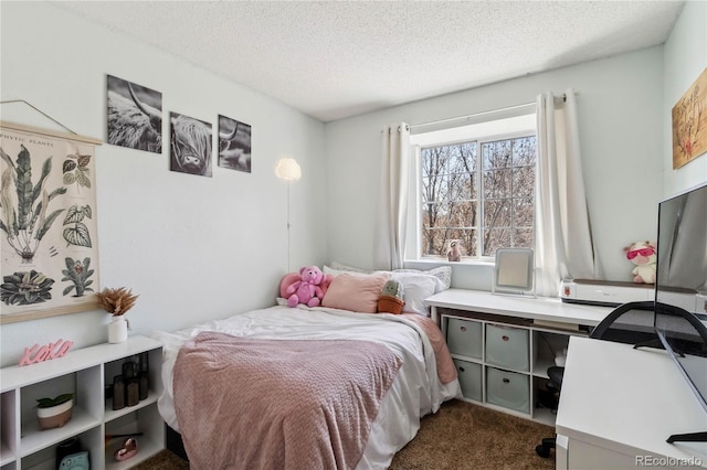 5425 W 115th Pl, Westminster, CO 80020 - bedroom with a textured ceiling, dark colored carpet, and a desk