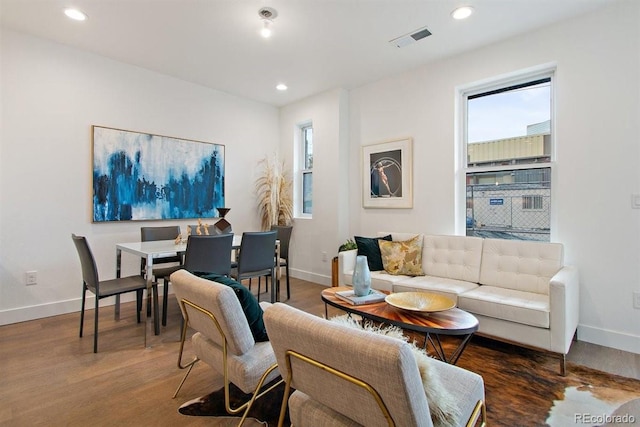 living room featuring dark hardwood / wood-style flooring