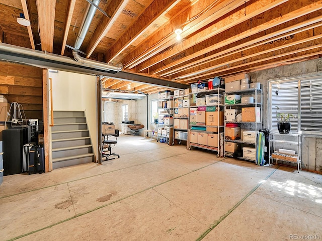 basement with stairs