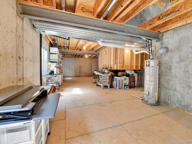 basement featuring gas water heater