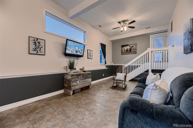 8370 Midsummer Ln, Elizabeth, CO 80107 - living room with a ceiling fan and stone finish flooring