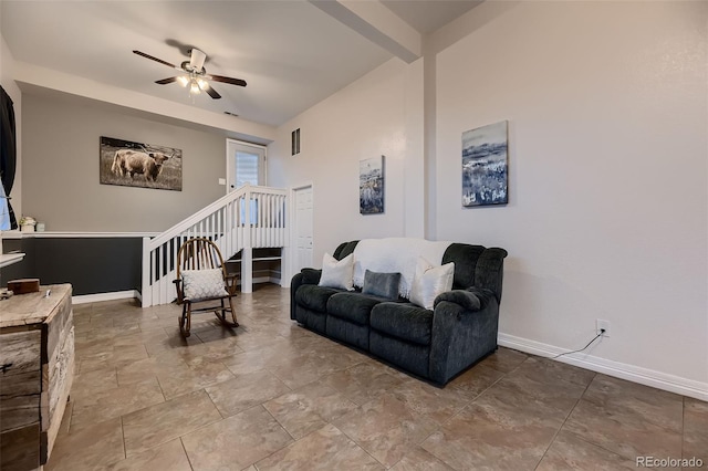 8370 Midsummer Ln, Elizabeth, CO 80107 - living area with a ceiling fan and stairway