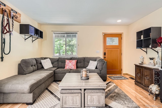 676 Hedgerow Way, Brighton, CO 80601 - living area featuring light wood-style flooring and recessed lighting