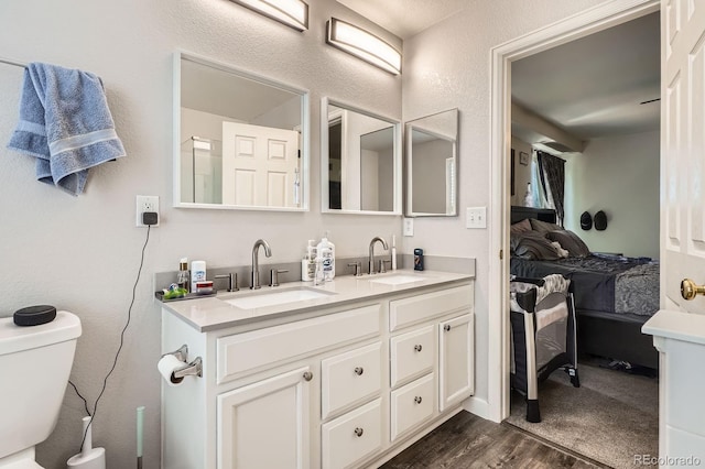 676 Hedgerow Way, Brighton, CO 80601 - ensuite bathroom with double vanity and wood finished floors