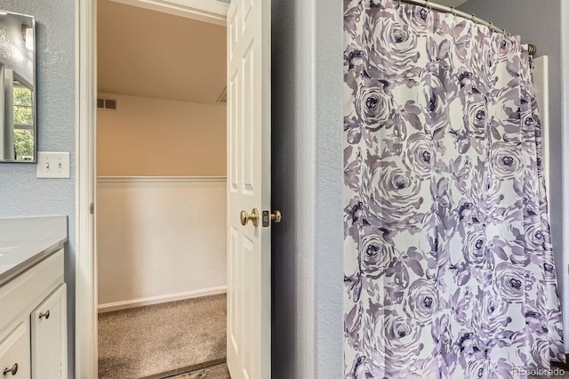 676 Hedgerow Way, Brighton, CO 80601 - bathroom with vanity and a shower with shower curtain