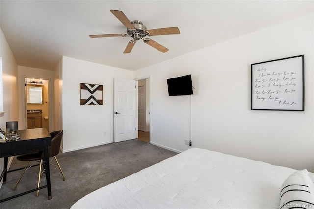 1830 22nd St Unit 16, Boulder, CO 80302 - bedroom featuring carpet, connected bathroom, ceiling fan, and a desk