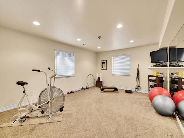 2571 Hunters Pl, Highlands Ranch, CO 80129 - workout area featuring recessed lighting, baseboards, and carpet