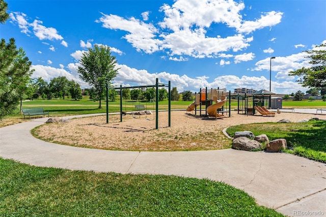 view of play area with a yard