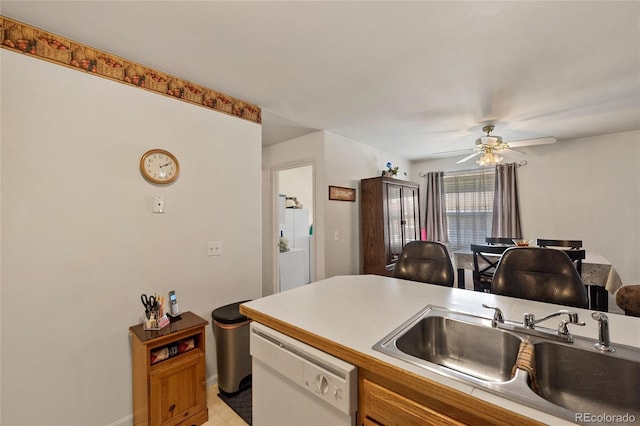 kitchen with ceiling fan, dishwasher, and sink