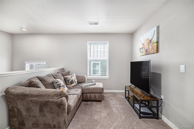 living room with light carpet