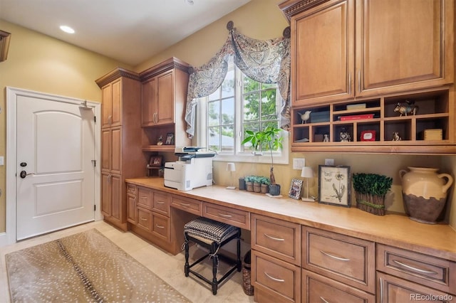 5335 E 2nd Ave, Denver, CO 80220 - office space with built in study area, light tile patterned floors, and recessed lighting