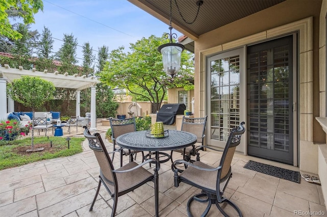 5335 E 2nd Ave, Denver, CO 80220 - view of patio / terrace with an outdoor hangout area, a pergola, outdoor dining area, and a grill