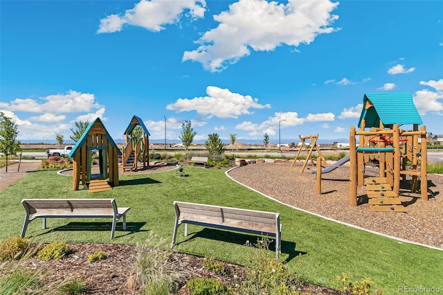 view of jungle gym with a yard