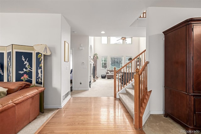 hall featuring light wood-type flooring