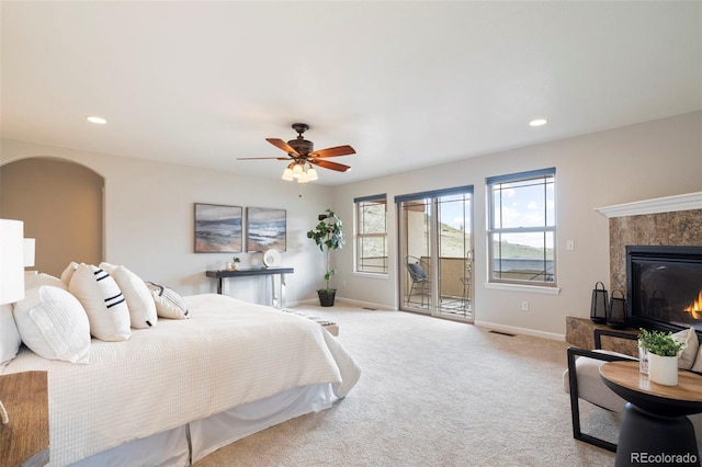 415 Butte Pkwy, Golden, CO 80403 - bedroom with baseboards, access to exterior, multiple windows, recessed lighting, and carpet flooring