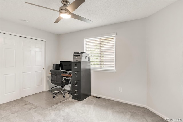 10591 Hyacinth St, Highlands Ranch, CO 80129 - office area with baseboards, a ceiling fan, and carpet floors