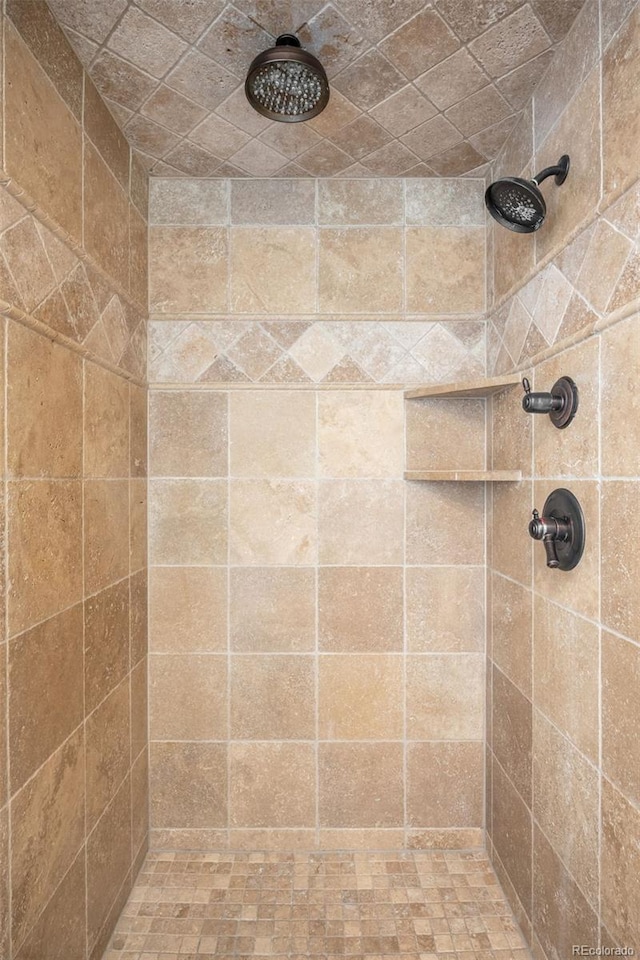 bathroom with a tile shower