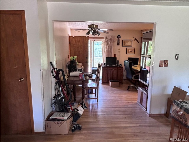 3910 E Orchard Rd, Centennial, CO 80121 - dining area with an office area, wood finished floors, and a ceiling fan