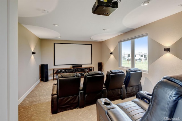 3308 County Road 19, Fort Lupton, CO 80621 - home theater room with light colored carpet, recessed lighting, and baseboards