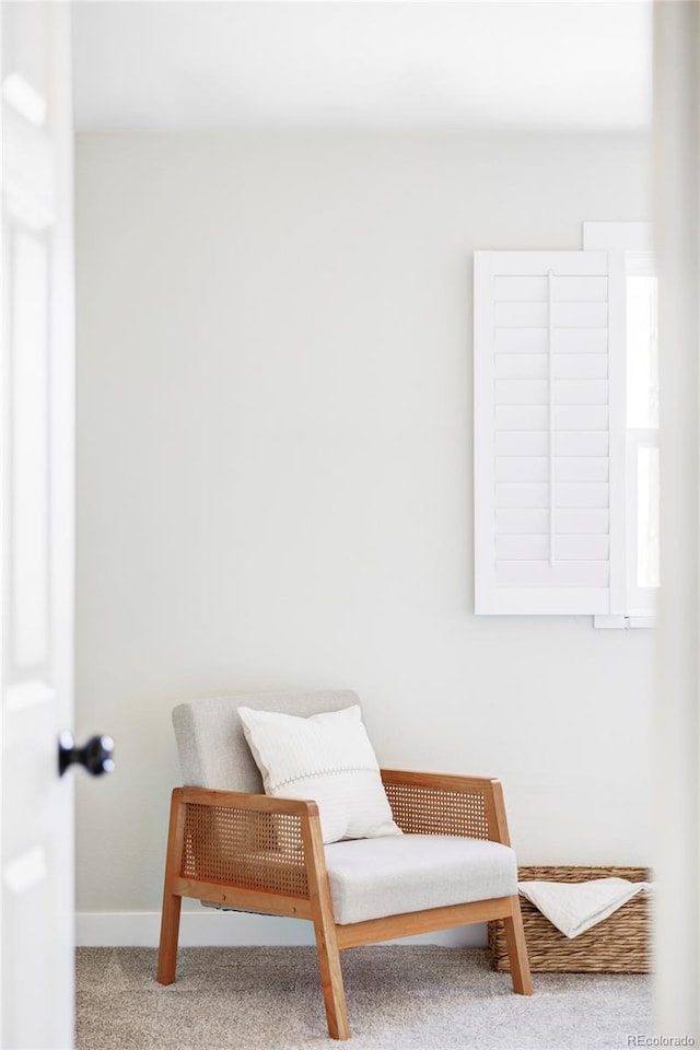 sitting room with carpet floors and baseboards