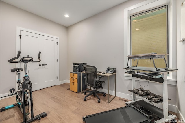 office space featuring light wood-type flooring