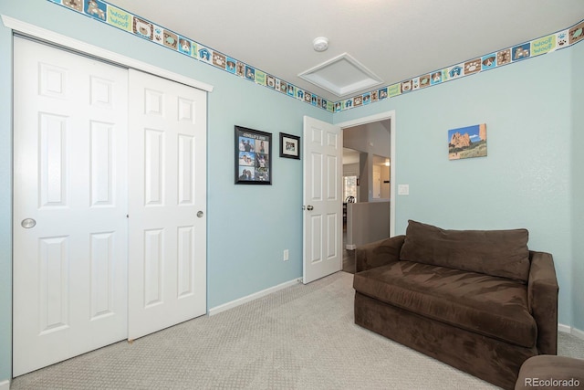 16102 Grebe Pl, Parker, CO 80134 - living area featuring carpet floors, baseboards, and attic access