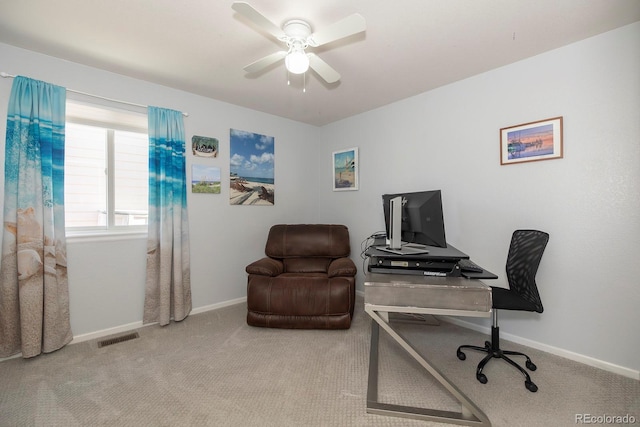 16102 Grebe Pl, Parker, CO 80134 - office area with carpet floors, baseboards, and a ceiling fan