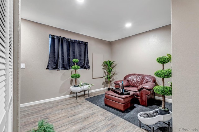 living area with hardwood / wood-style flooring