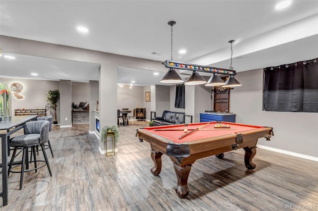 game room featuring hardwood / wood-style floors and billiards