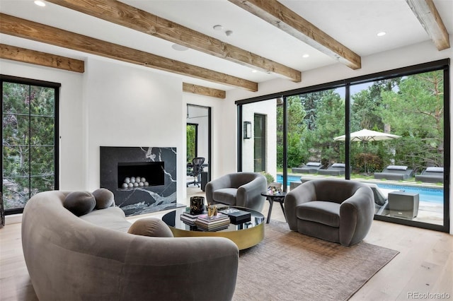 living room with light hardwood / wood-style flooring