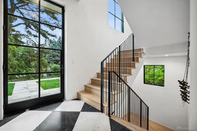 foyer featuring a towering ceiling and plenty of natural light