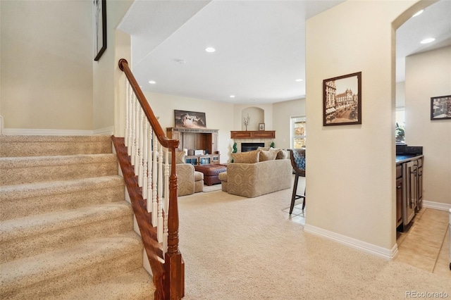 stairway with carpet flooring