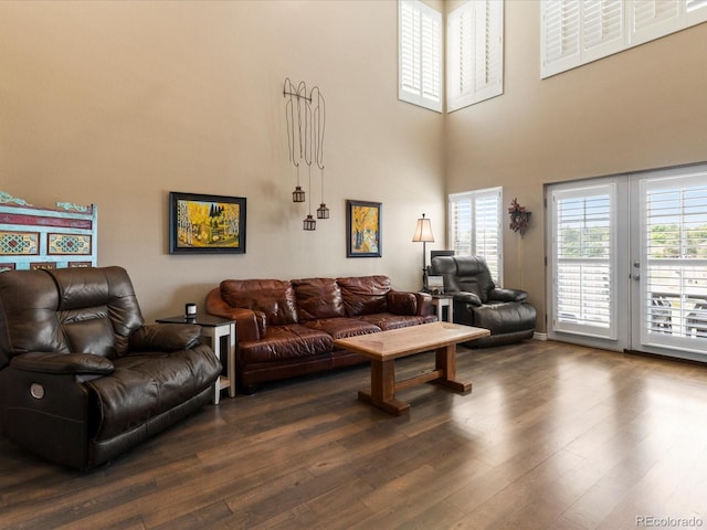 9323 Notts Ct, Lone Tree, CO 80124 - living room with a high ceiling and dark wood-style flooring