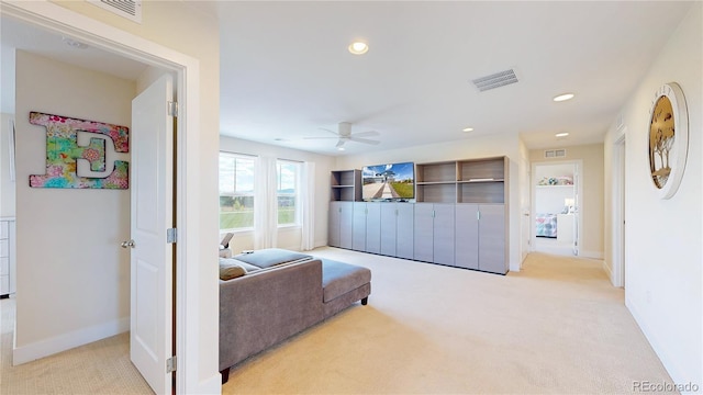 55 Morgan Cir, Erie, CO 80516 - carpeted living area with a ceiling fan and recessed lighting