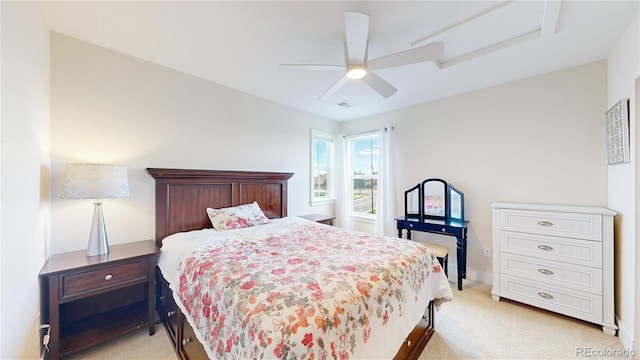 55 Morgan Cir, Erie, CO 80516 - bedroom featuring light carpet, ceiling fan, and attic access