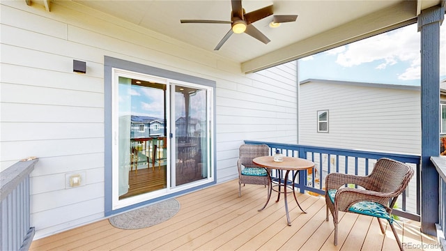 55 Morgan Cir, Erie, CO 80516 - wooden terrace featuring ceiling fan