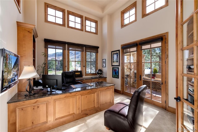 8002 Galileo Way, Littleton, CO 80125 - office area featuring a high ceiling, a healthy amount of sunlight, and french doors