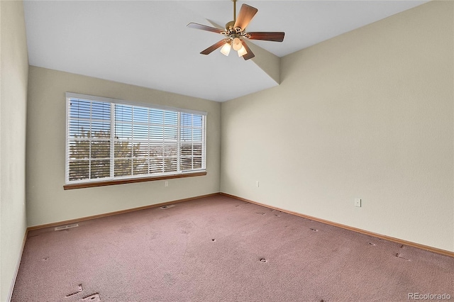 unfurnished room with carpet and ceiling fan