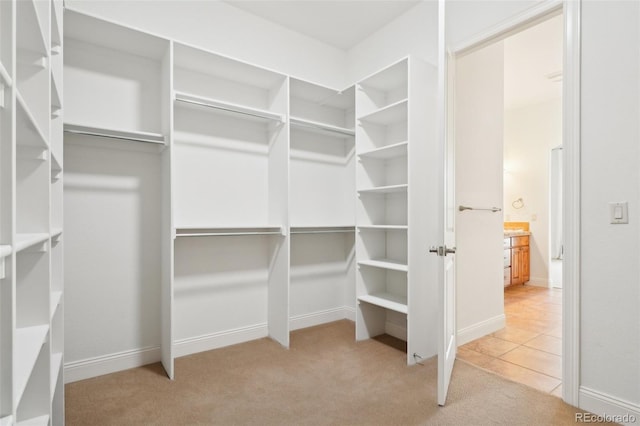 walk in closet featuring carpet flooring