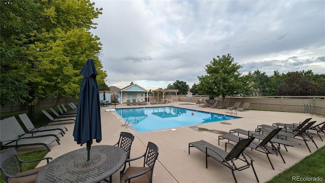 view of swimming pool with a patio area