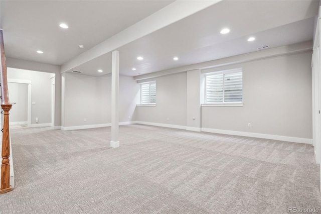 basement with light carpet