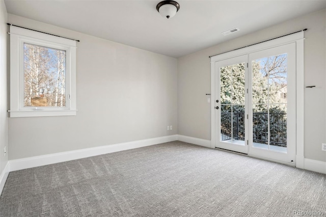 spare room with plenty of natural light, carpet flooring, and baseboards