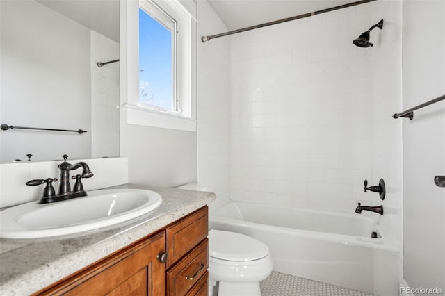 1215 S Ogden St, Denver, CO 80210 - full bath featuring vanity, shower / bath combination, toilet, and tile patterned flooring