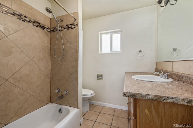 full bathroom with tile patterned floors, shower / bathtub combination, vanity, and toilet
