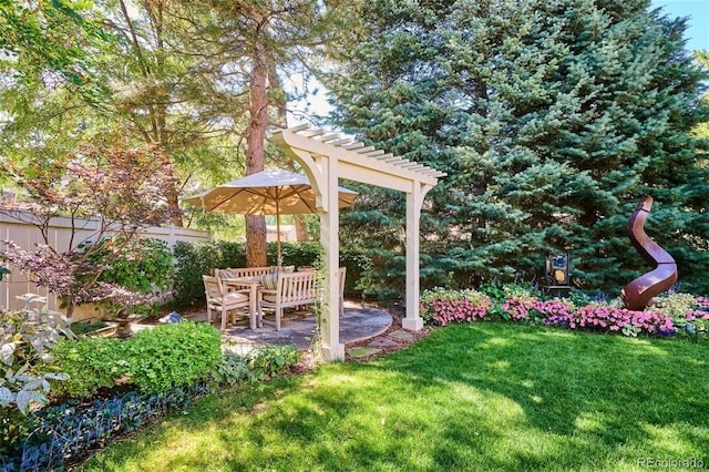 view of yard featuring a patio and a pergola