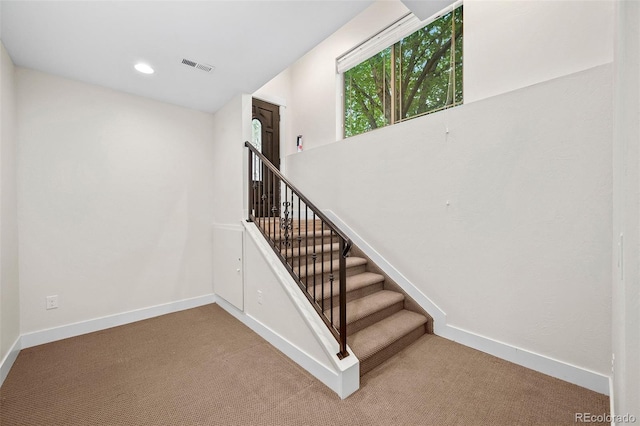 5372 W 68th Ave, Arvada, CO 80003 - staircase with carpet floors, baseboards, visible vents, and recessed lighting