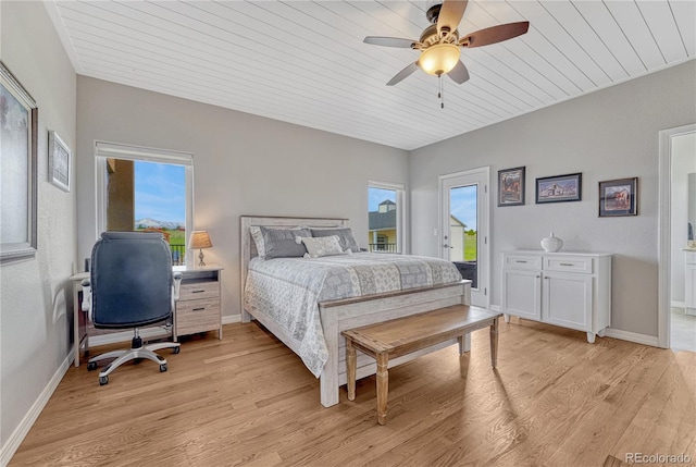 16256 Ridge Run Dr, Colorado Springs, CO 80908 - bedroom with access to outside, multiple windows, light wood-style floors, and wooden ceiling